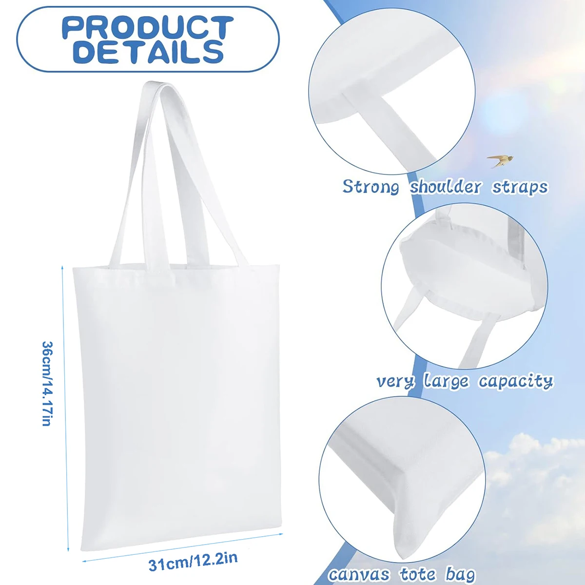 6 stuks witte canvas draagtass - Tote Bag Sublimation recensie en prijs